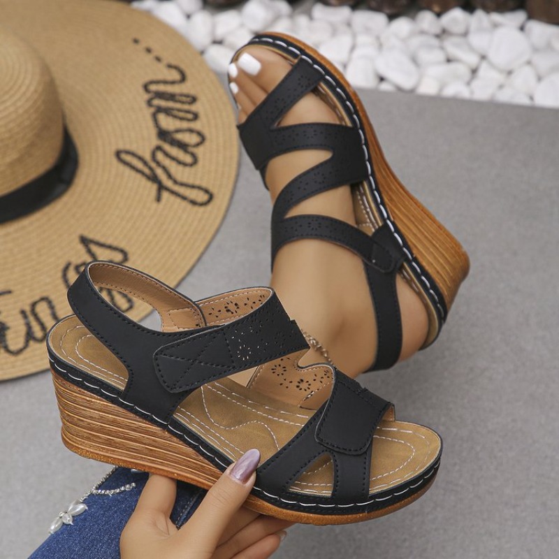 Geta Wooden Sandal - Dames wedgesandalen open teen platform met