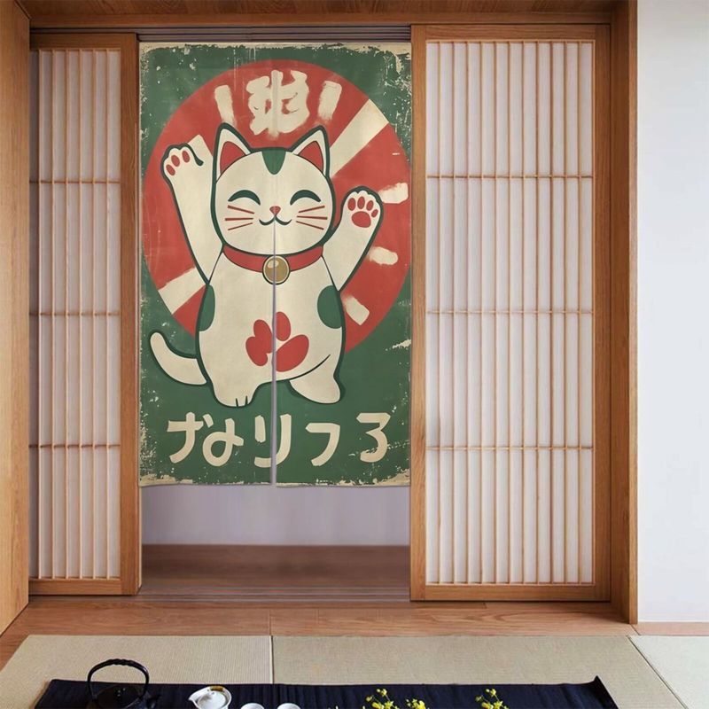 Noren Curtain Doorway - VIKAMA Retro Groen Maneki Neko Deurgordijn